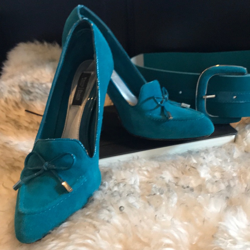 WHBM blue suede heels